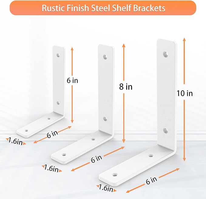 White Heavy Duty Shelf Brackets 8 Inch, Extra Thick L Shelving Brackets - Image 3