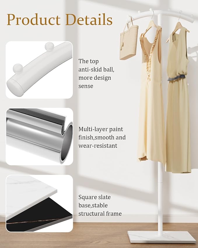 Arcuate Garment Rack, T-shaped Coat Tree Freestanding, Metal Coat Racks - Image 5