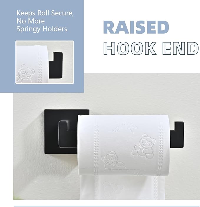 3PCS Bathroom Hardware Set, Matte Black Toilet Paper Holder, 2 Square Towel - Image 4