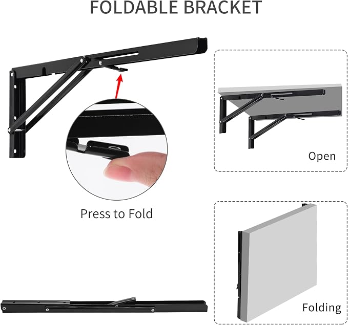 YUMORE Folding Shelf Brackets, 20 Inch Heavy Duty L Bracket, Max Load: 330lb - Image 3