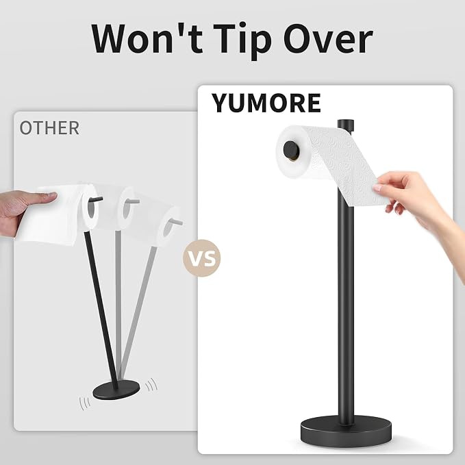 YUMORE Toilet Paper Holder Stand Freestanding, Weighted and Sturdy Matte Black - Image 4