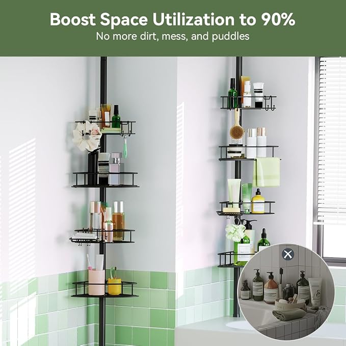 Corner Shower Caddy Tension Pole-4 Tier Adjustable Bathroom Shower Organizer - Image 5