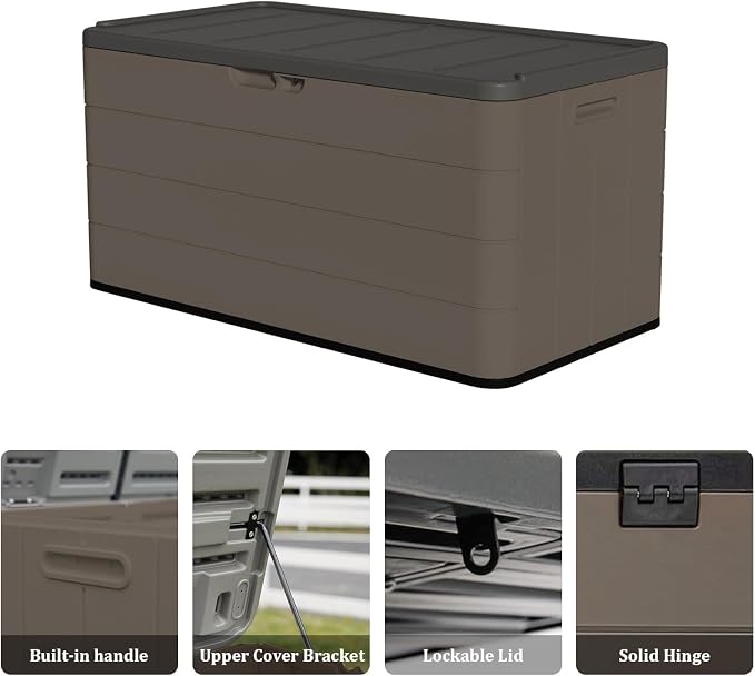 ZZM 110 Gallon Lockable Resin Deck Box, Waterproof Outdoor Storage Box - Image 7