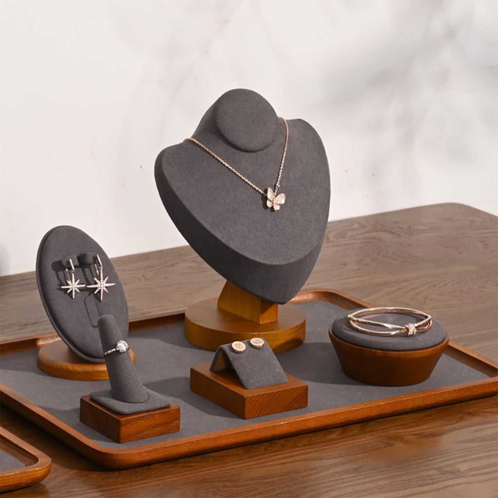 Solid Wood Earring Jewelry Display Stand with Microfiber Finish