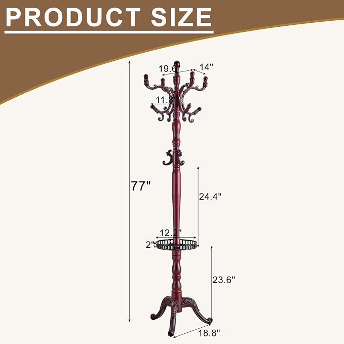 Solid Wooden Coat Rack Stand, Coat Racks Freestanding - Image 2