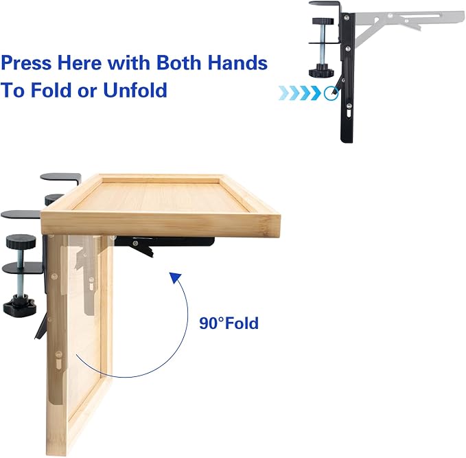 SnowTing Foldable Bedside Shelf, Metal Clip-On Mount and Bamboo Tray - Image 4