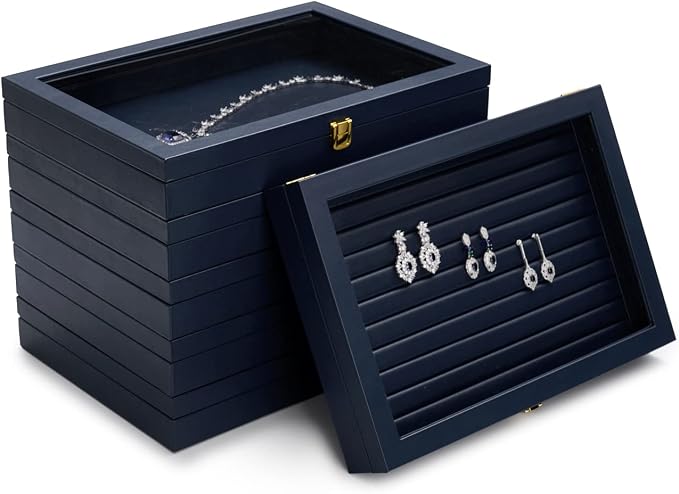 Oirlv Premium Blue Leather 24 Grid Jewelry Tray - Image 6