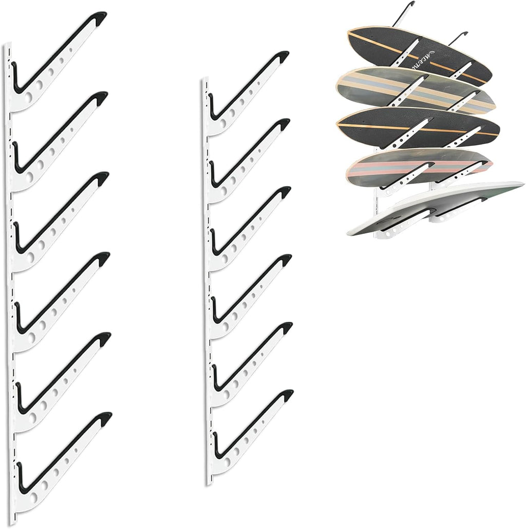 ShouRong Snowboard Wall Mount, Adjustable 5/6 Board Surfboard Rack