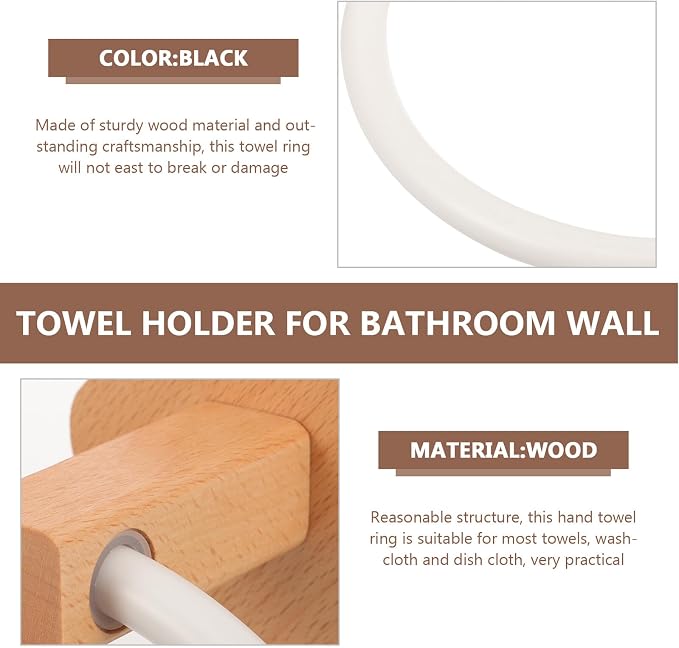 Wooden Hand Towel Ring Holder Space-Saving Bathroom and Kitchen Towel Organizer - Image 6