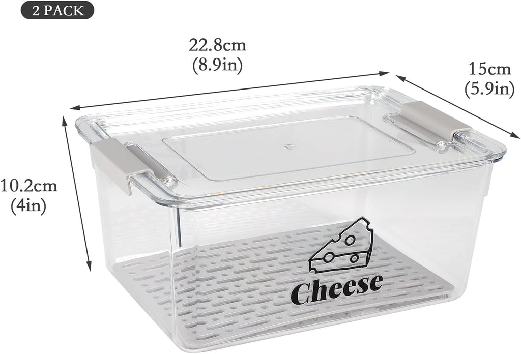 Cheese Holder Food Storage, Airtight Cheese Storage Box with Lid- Non