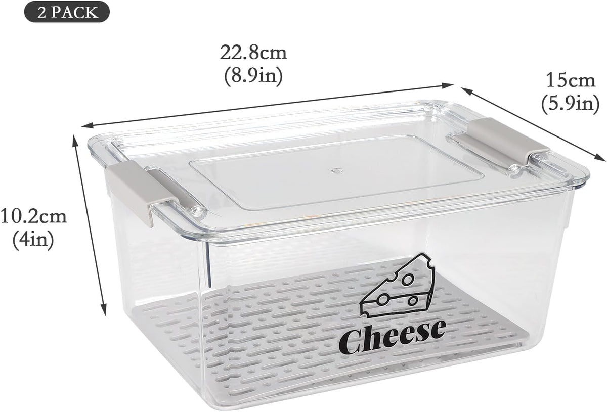 Cheese Holder Food Storage, Airtight Cheese Storage Box with Lid- Non
