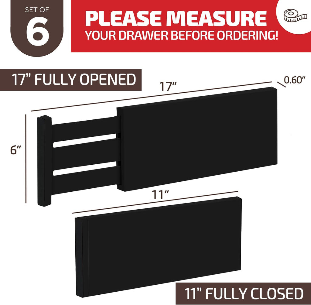 6 Pack Black Drawer Dividers - 6 Inch High for Deep Drawers