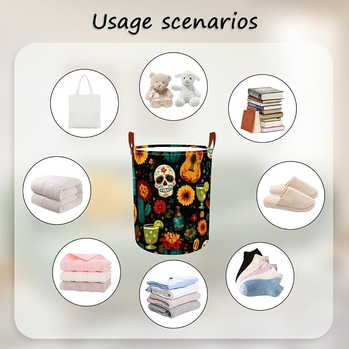 Laundry Baskets 15.7x19.7 Inch Day of the Dead Skull Guitar Cocktail Design - Image 4