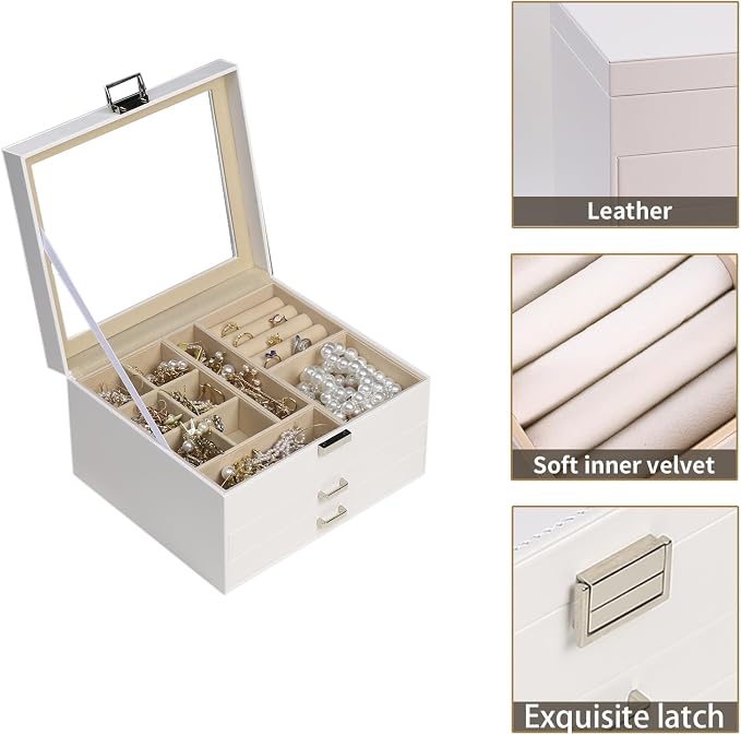 BOOVO Clear Lid Jewelry Box, 3 Layers Jewelry Organizer Large Multi-Functional - Image 2