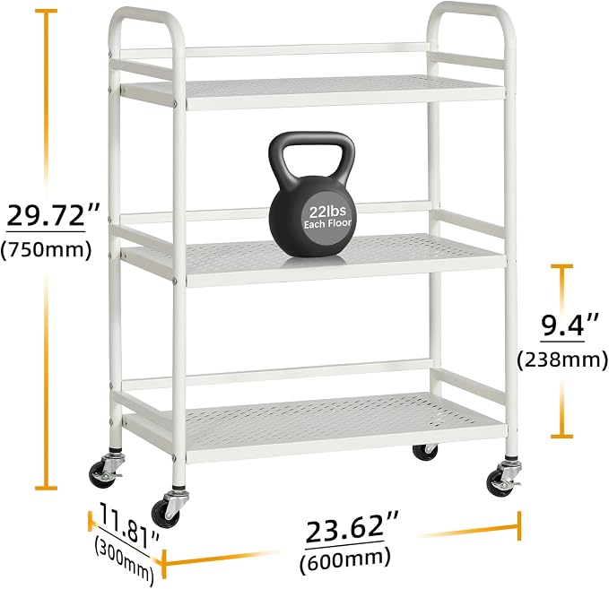 HDANI 3 Tier Metal Rolling Heavy Cart Supports 40 Lbs Per Tier, Mesh Rolling - Image 2