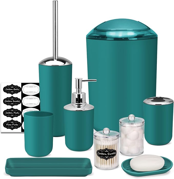 IMAVO Bathroom Accessories Set, Peacock Green Bathroom Set, 9 Pieces Bathroom by IMAVO