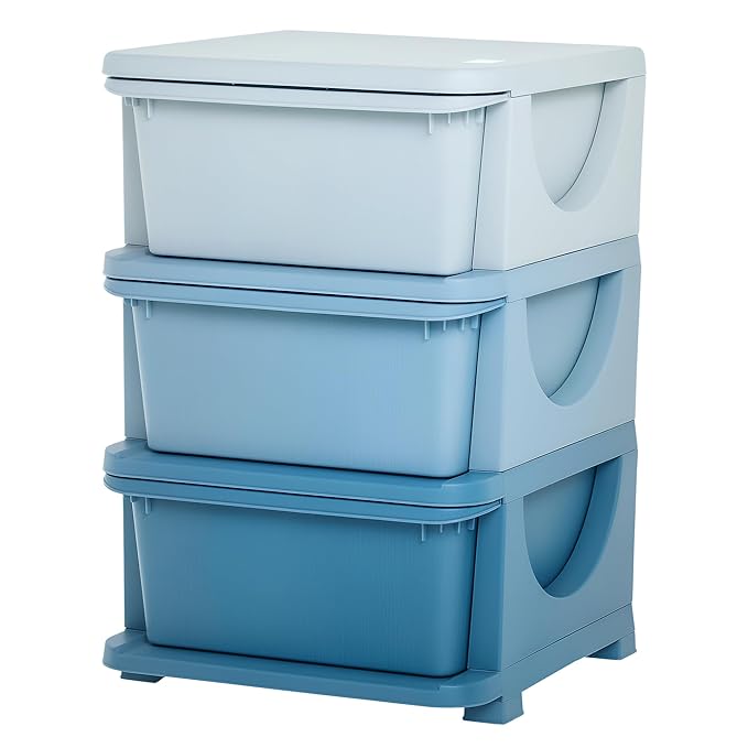 Qaba 3 Tier Kids Storage Unit, 3 Drawer Chest Toy Organizer Plastic Bins by Qaba