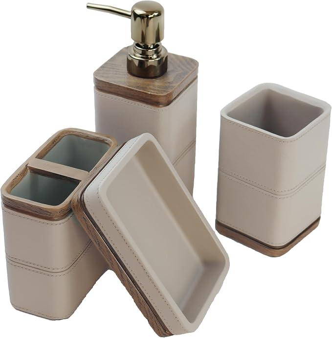 Hymmah Leather Pattern Design Bathroom Accessories Set, Farmhouse Bathroom Decor - Image 3