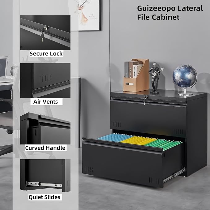 Metal File Cabinet with Lock, 2 Drawer Lateral File Cabinets - Image 4