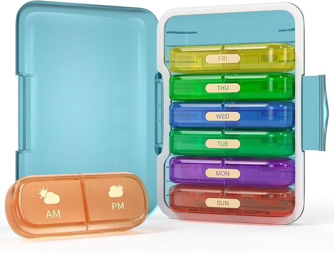 Weekly Pill Organizer 2 Times a Day, 7 Day Pill Box 2 Times, Portable - Image 9