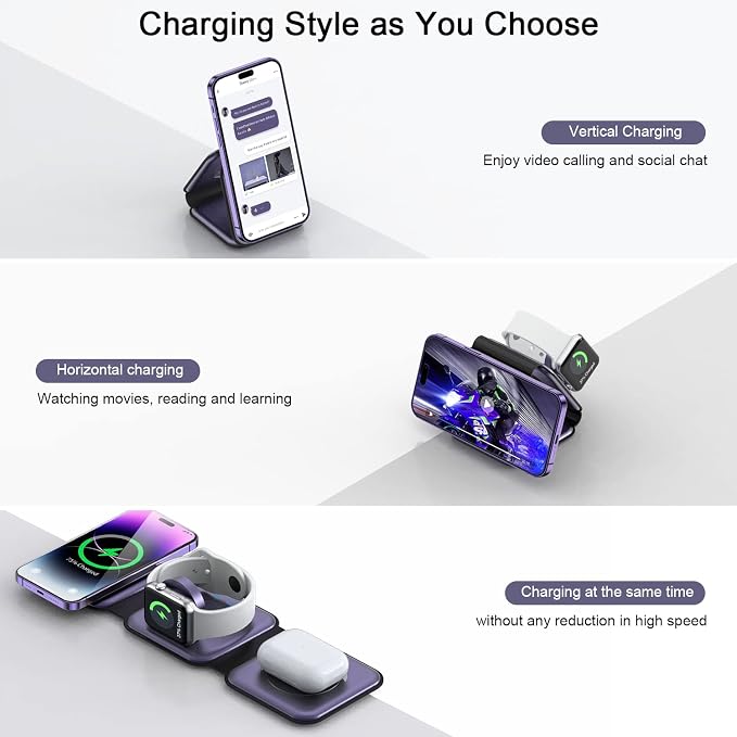 Wireless Charger 3 in 1, RTOPS Magnetic Travel Wireless Charging Station - Image 2