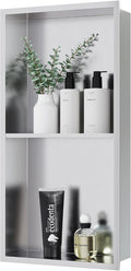 Stainless Steel Shower Niche 24" X 12", No Tile Needed Wall Niche Double Shelves by Qeke
