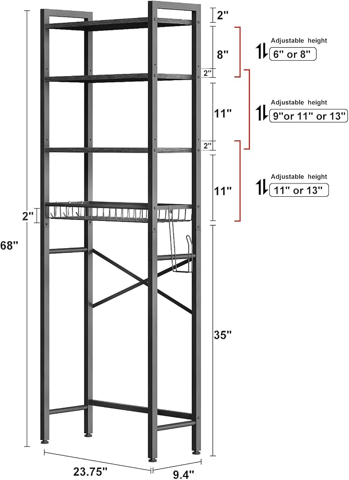 Over-The-Toilet Storage Rack, 4-Tier Bathroom Organizer Shelf Over Toilet - Image 6