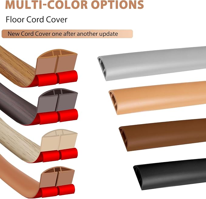 Floor Cord Cover Self Adhesive Cord Hider, 10FT Cable Management, Extension - Image 9