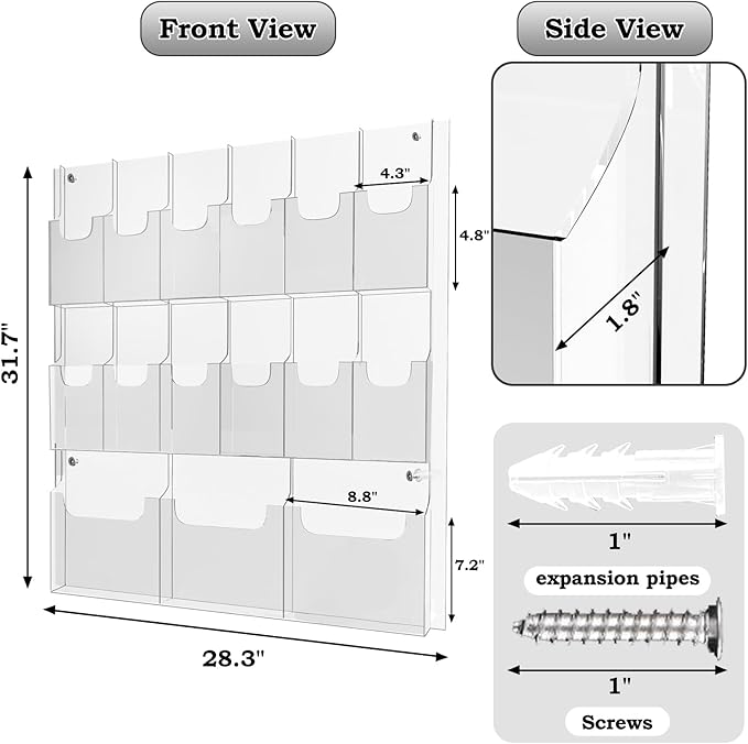 Acrylic Brochure Pamphlet Holder, 3 Magazine Holders and 12 Pamphlet Holders - Image 2