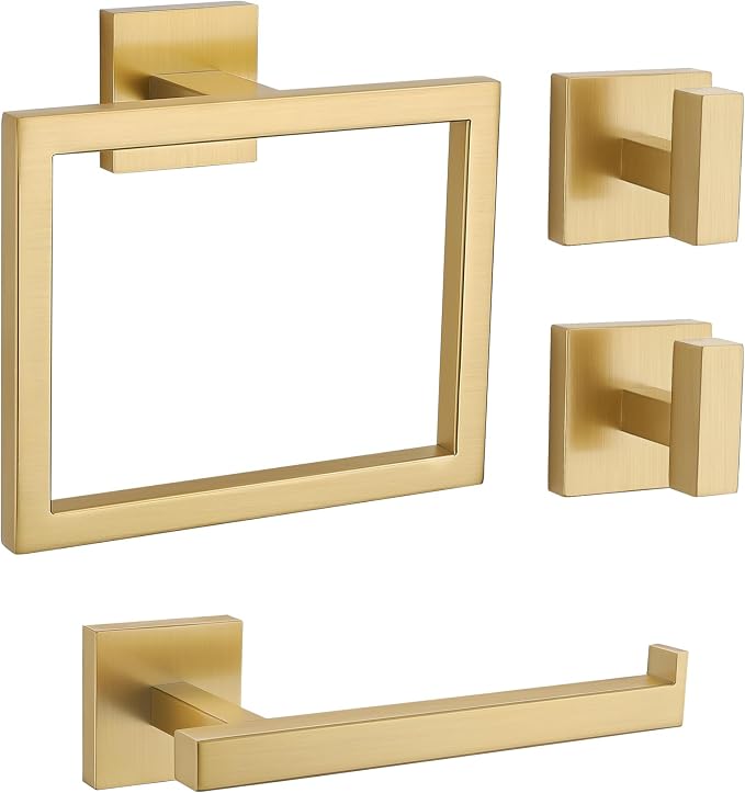 Brushed Gold Bathroom Hardware Set 4 Pieces, Toilet Paper Holder Set SUS304 by LairuierBathroomHardwareSet