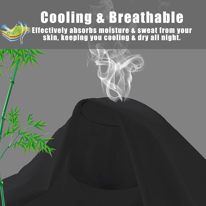 TELUS Black Pillow Cases King Size 2 Pack, Bamboo Rayon Cooling Pillowcases - Image 4