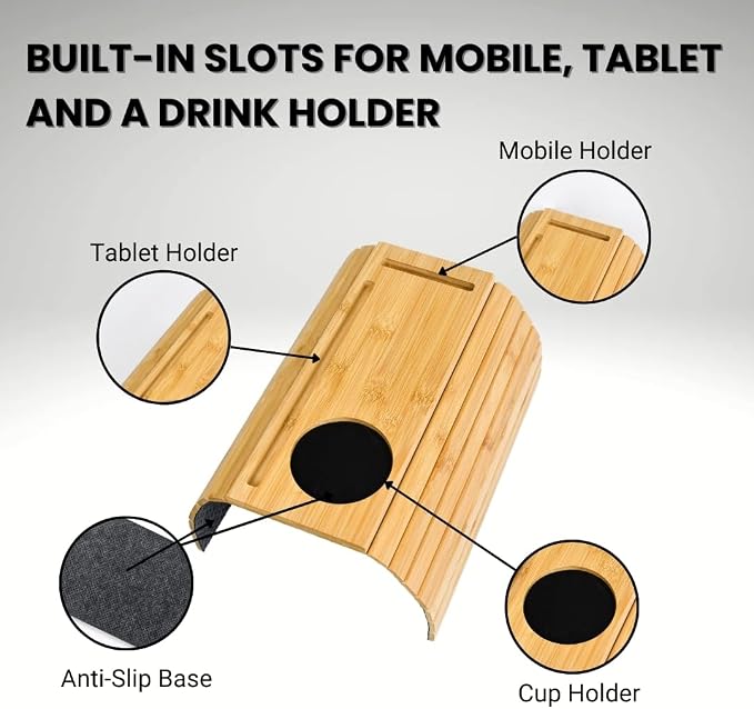 Bamboo Sofa Arm Tray, Couch Arm Table Caddy - Image 5