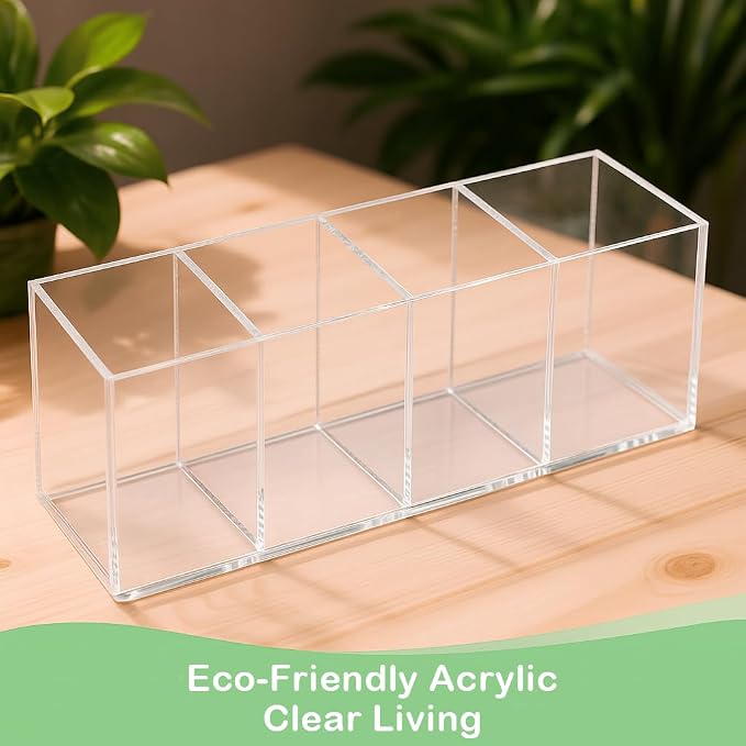 Clear Acrylic 4-Compartment Organizer Box, Small – Handcrafted, Eco-Friendly - Image 6