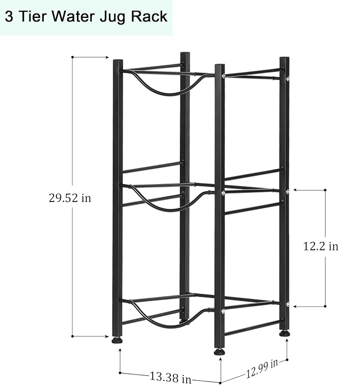smusei 5 Gallon Water Bottle Holder 3 Tier Water Cooler Jug Rack Shelf - Image 4