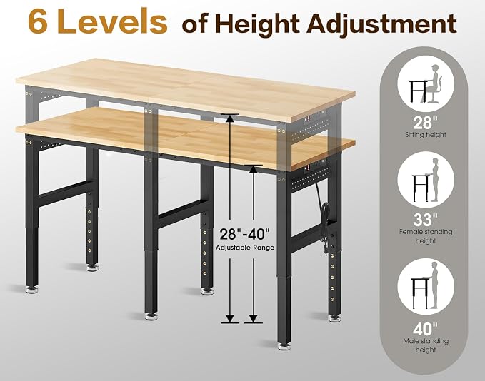 72” Heavy Duty Workbench, 5000 LBS Capacity Adjustable Work Bench - Image 4