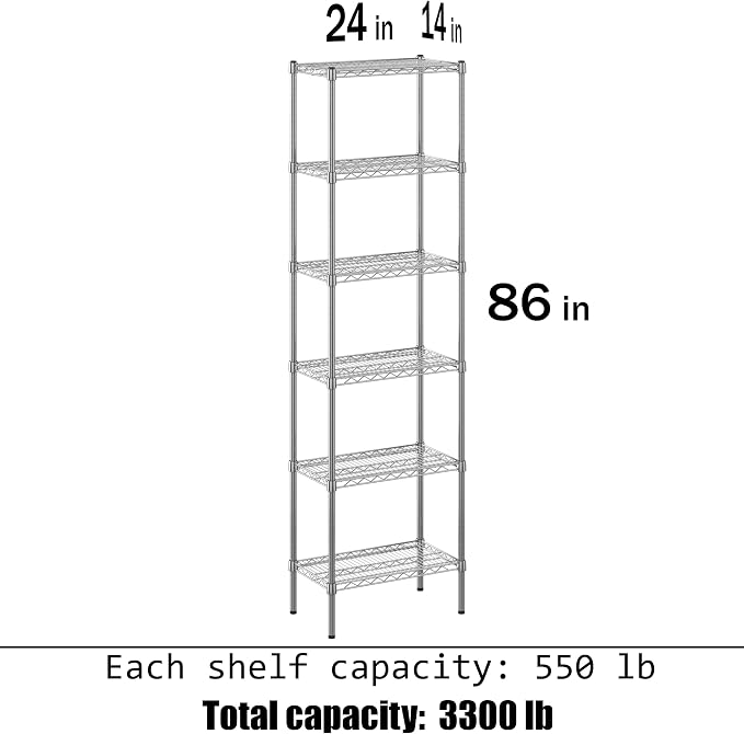 14" Deep x 24" Wide x 86" Height Wire Shelving Kit | 6-Tier | NSF Commercial - Image 3