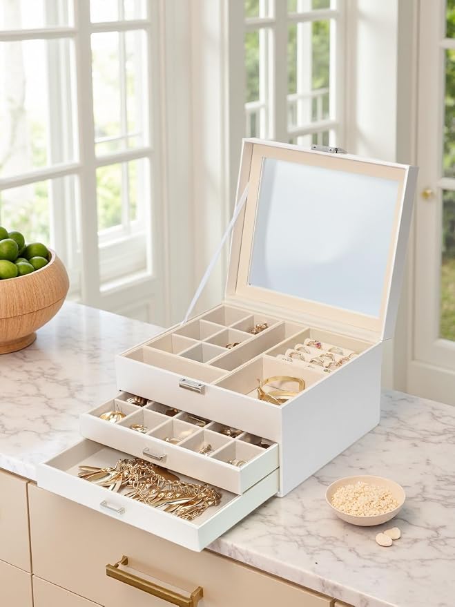 Clear Lid Jewelry Box, 3 Layers Jewelry Organizer Large Multi-Functional - Image 7