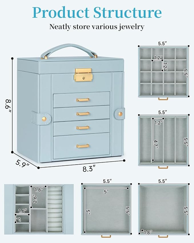TORIBIO Jewelry Box for Women, Leather Jewelry Organizer - Image 2