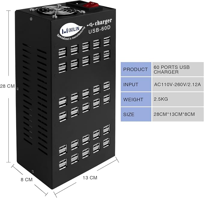 USB Charging Station, Cinlinso 60 Port 300W/60A, Intelligent Protection - Image 3