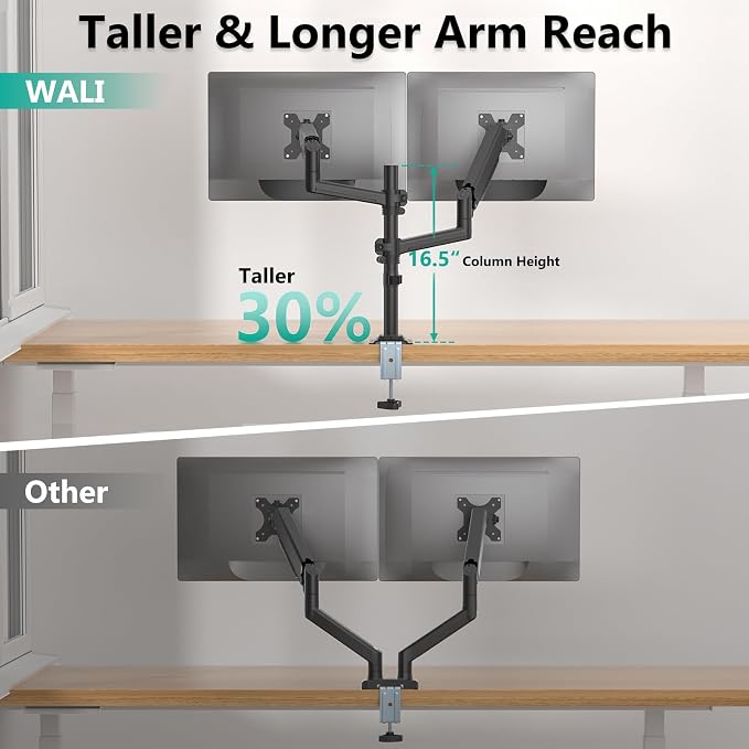 WALI Dual Monitor Mount, 13-32 Inch Adjustable Spring Dual Monitor Arm - Image 7