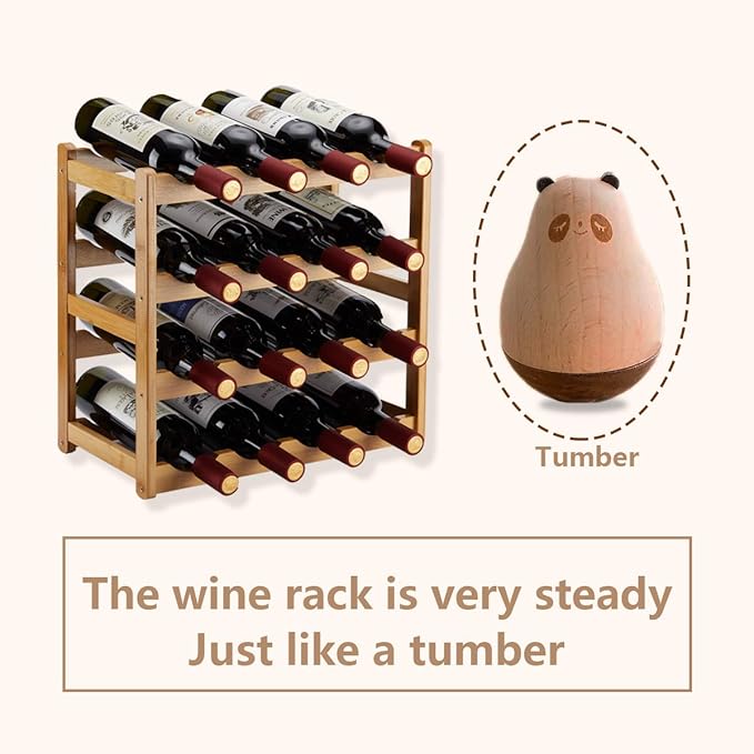 Bamboo Wine Rack, Sturdy and Durable Countertop Wine Storage Cabinet Shelf - Image 5