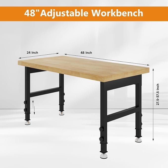 48" Work Bench, Adjustable Height Workbench, Heavy-Duty Thicker Work Table - Image 2