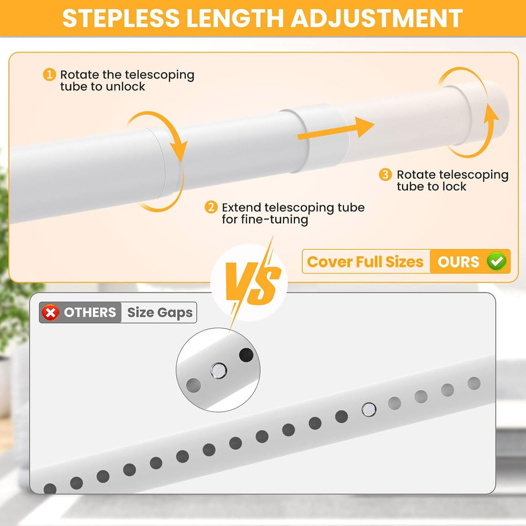 2 Pack Closet Rods for Hanging Clothes, 17-69 Inch No-Cut Stepless