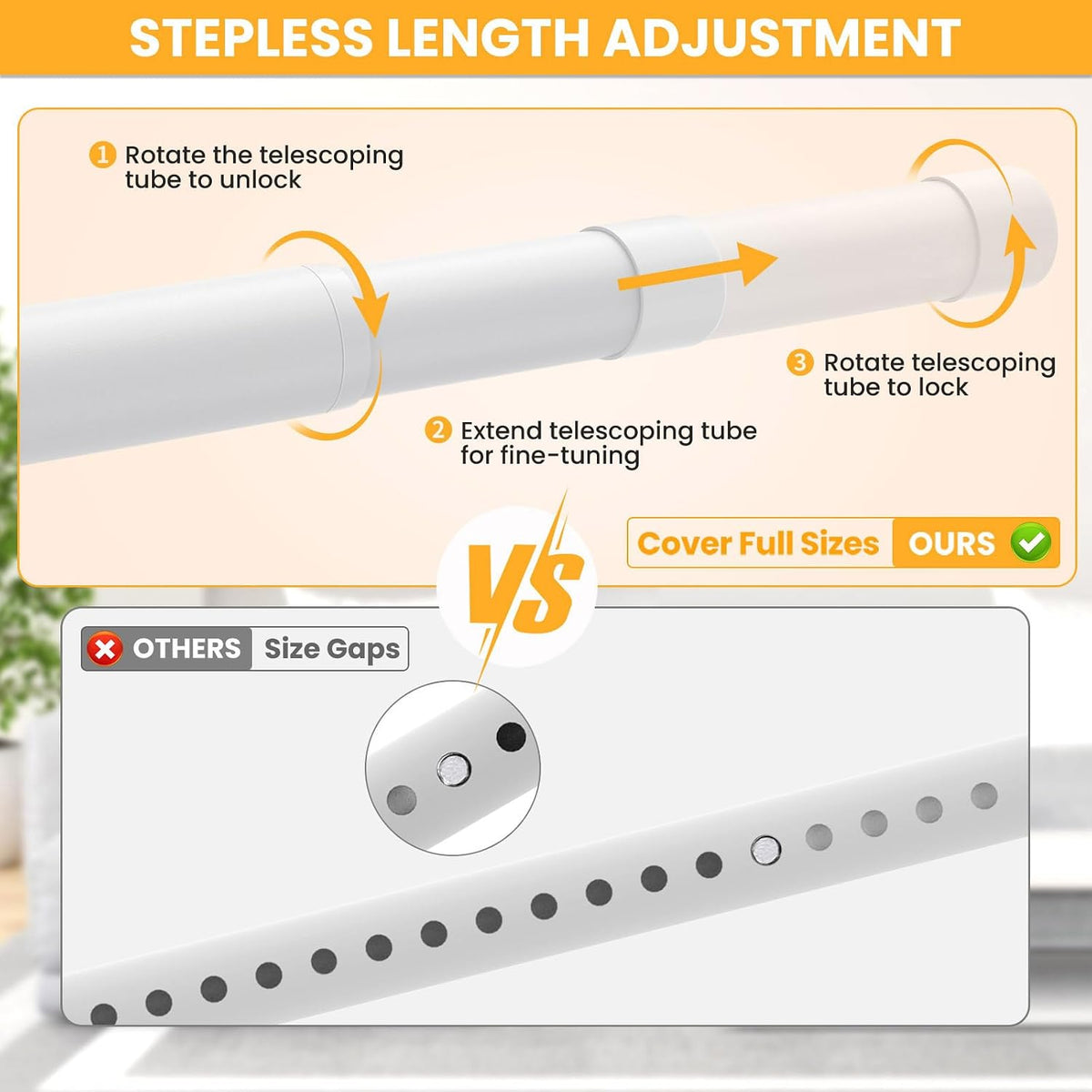 2 Pack Closet Rods for Hanging Clothes, 17-69 Inch No-Cut Stepless