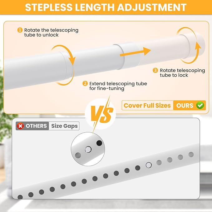 2 Pack Closet Rods for Hanging Clothes, 17-84 Inch No-Cut Stepless Adjustable - Image 2