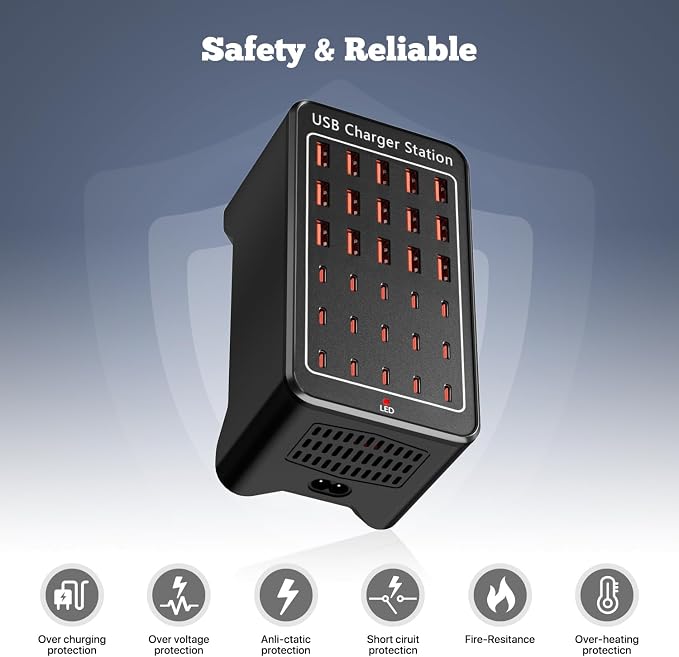 USB C Charging Station, 150W 30 Ports USB C Charger【15USB-C + 15USB-A】 - Image 5