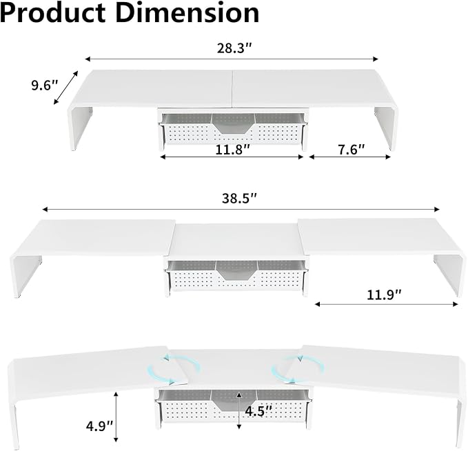 Dual Monitor Stand Riser with Drawer, Desk Organizer and Accessories, Metal - Image 7