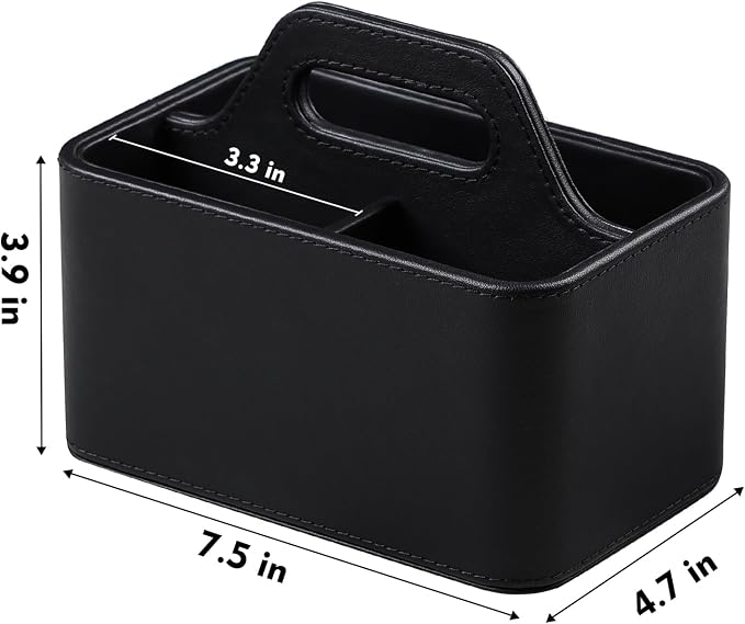 Caddy Organizer with Handle, PU Leather Remote Control Holder Desk Caddy - Image 7