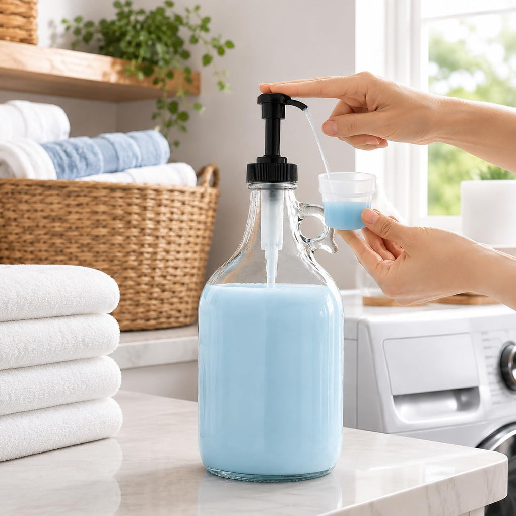 kitchentoolz Glass Laundry Detergent Dispenser with Black Pump, 64 oz