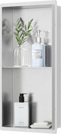 Bathroom Wall Niche, Stainless Steel Shower Niche 12" X 24", Rimless Recessed by Qeke